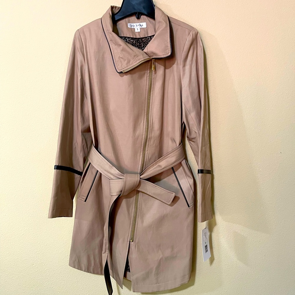 Via Spiga Belted Trench with Faux Leather Detail